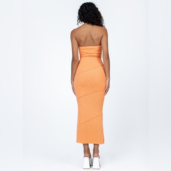 Princess Polly Oscar Midi Dress Orange Vibrant Strapless Size 4 - Picture 2 of 6